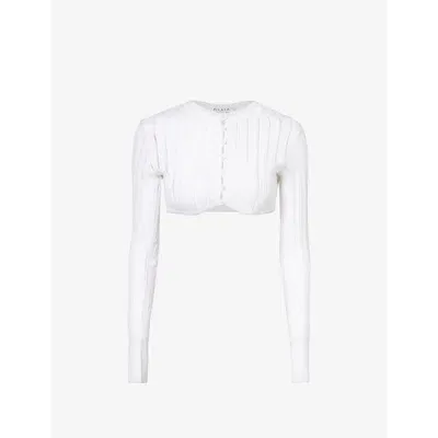 Alaïa Alaia Womens Blanc Optique Slim-fit Round-neck Knitted Cardigan In Blanco