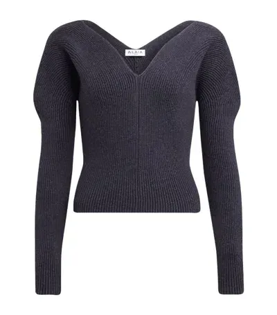 Alaïa Wool-blend Heart Sweater In Black