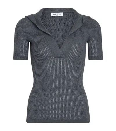 Alaïa Wool-blend Hooded T-shirt In Grey