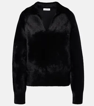 Alaïa Wool-blend Polo Sweater In Black