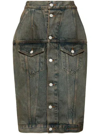 Alainpaul Button-up Denim Skirt In Blue