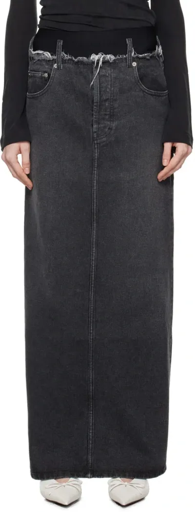 Alainpaul Gray Frayed Edge Denim Maxi Skirt In Black