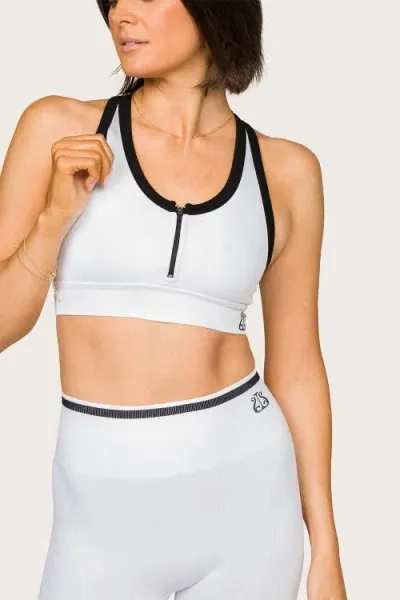 Alala Barre Zip Bra In White + Black