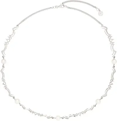 Alan Crocetti Silver Pearl Choker In Rhodium Vermeil