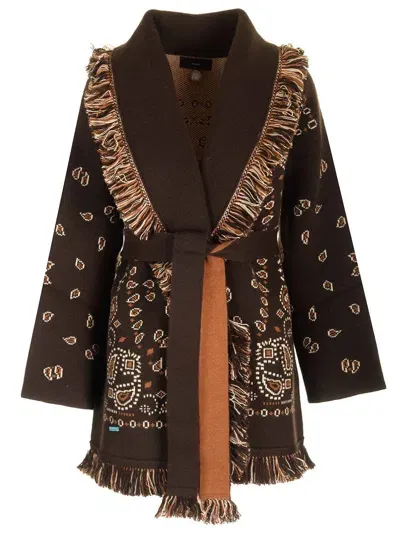 Alanui Bandana Cardigan In Coffee/multicolor