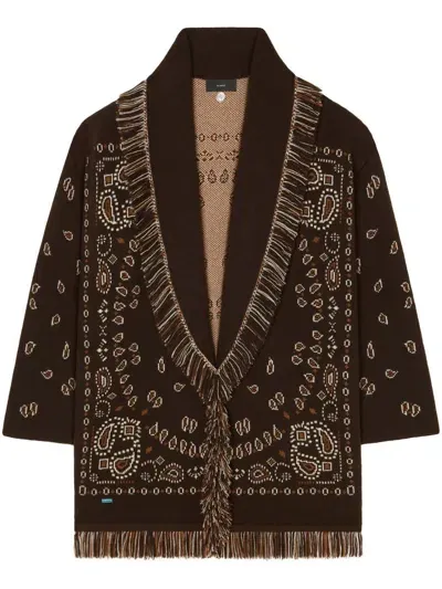 Alanui Bandana-pattern Cashmere Cardigan In Brown