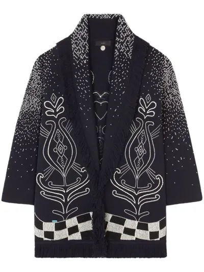 Alanui Bead-embellished Virgin-wool Cardigan In Blue