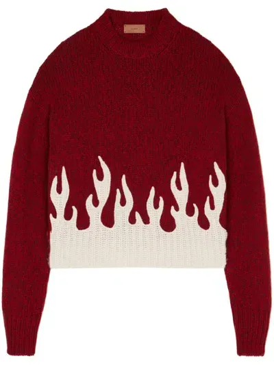 Alanui Crew-neck Wool-cashmere Blend Jumper In Bordeaux