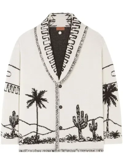 Alanui Desert Print-knitted Fringed Cardigan In White