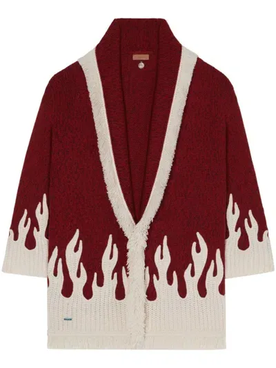 Alanui Flame-motif Wool-blend Cardigan In Red