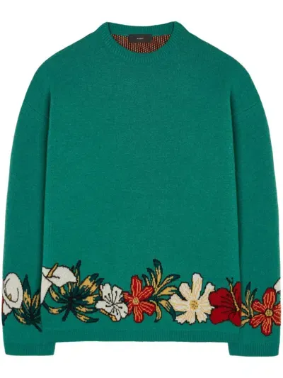 Alanui Floral Intarsia-knit Cashmere Jumper In Green