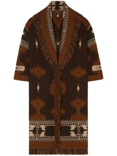 Alanui Icon Jacquard Coat In Brown