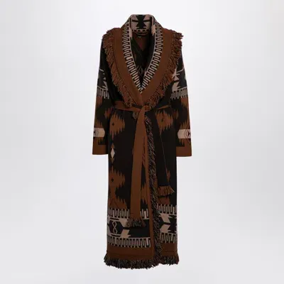 Alanui Icon Jacquard Long Cardigan Brown