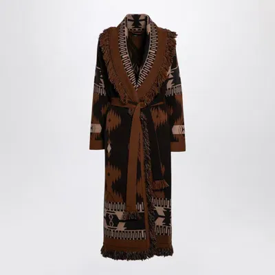 Alanui Icon Jacquard Long Cardigan In Brown