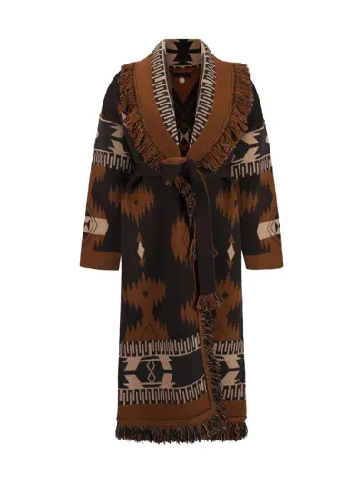 Alanui Icon Jaquard Coat In Coffee/dakar