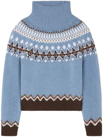 Alanui Intarsia-knit High-neck Jumper In Blue