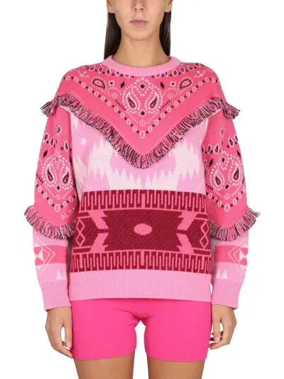 Alanui Jacquard Sweater With Icon Patches In Pink