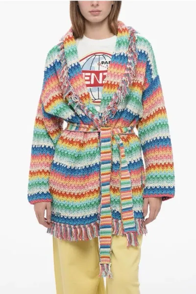 Alanui Knitted Rainbow Cardigan With Frindge Detailing In Multi