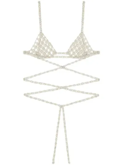 Alanui Lace-up Triangle Bra In Silber