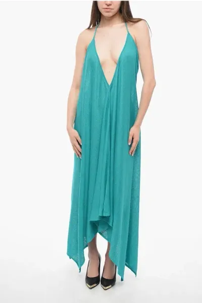 Alanui Halterneck Linen Maxi Dress In Blue