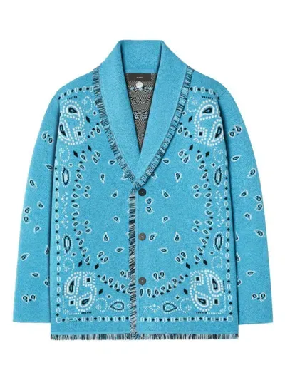 Alanui Sky Blue Bandana Jacquard Icon Cardigan In Clear Blue