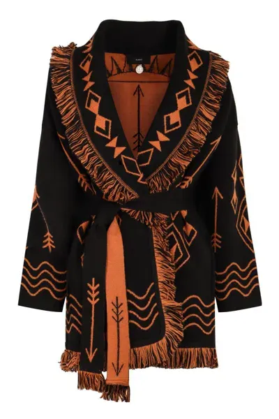 Alanui Mystic Gate Virgin Wool Cardigan In Black