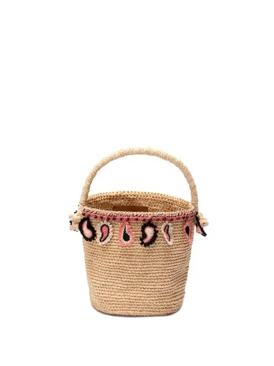 Alanui Raffia Bucket Bag Featuring Paisley Motif In Beige