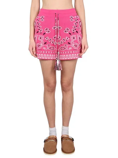 Alanui Bandana Cotton-blend Jacquard Shorts In Pink