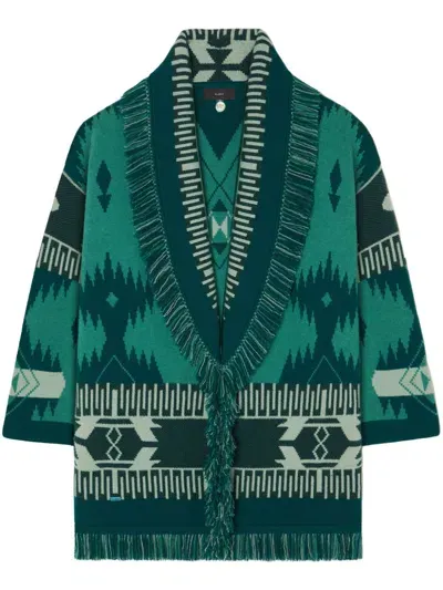 Alanui Patterned-jacquard Cashmere Cardigan In Green