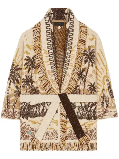 Alanui Patterned-jacquard Fringed-edge Cardigan In Neutrals