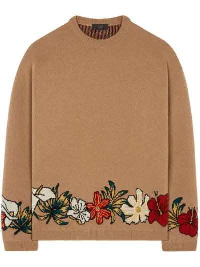 Alanui R+j Floral-intarsia Cashmere Jumper In Brown