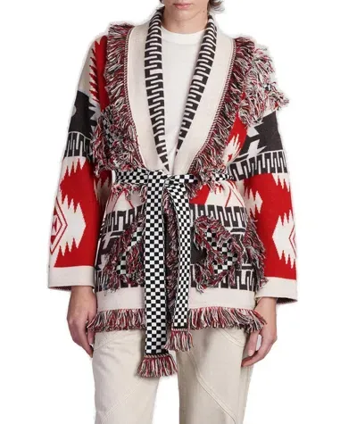 Alanui Fringed Knit Sweater With Bold Geometric Patterns And Luxurious Wool Blend In Multicolor