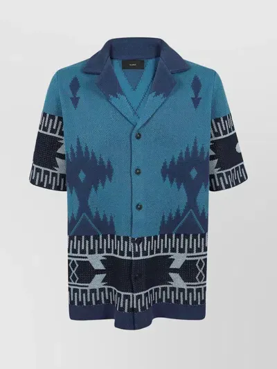 Alanui Double Jacquard Knit Cotton Shirt In Blue