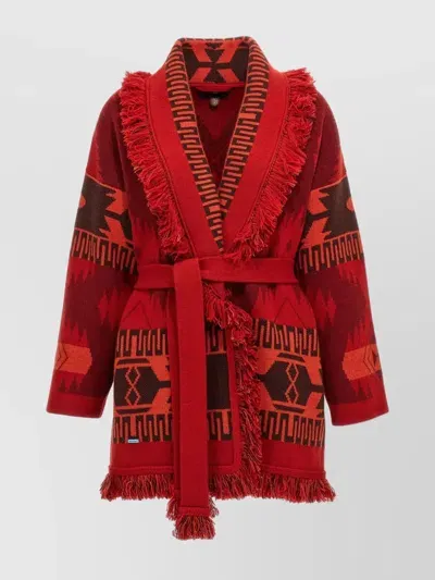 Alanui 'signature' Knit Cardigan With Fringe Trim In Red/fire