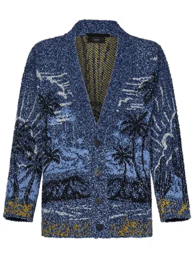 Alanui Beach-print Knitted Cardigan In Blue