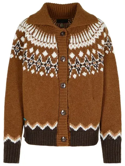 Alanui Fair Isle Intarsia Knitted Buttoned Cardi Coat In Brown