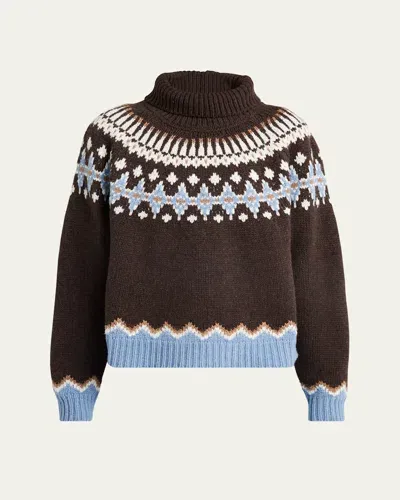 Alanui Sweet Winter Fair Isle Turtleneck Wool Sweater In Coffeemulti