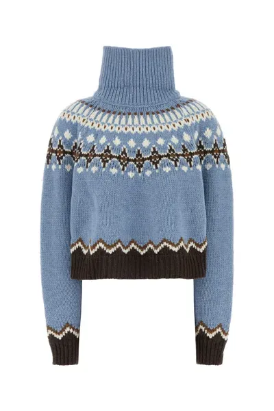 Alanui Intarsia-knit High-neck Jumper In Light Blue