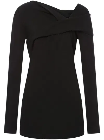 Alberta Ferretti Asymmetric-neck Gathered Top In Black