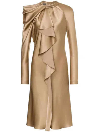 Alberta Ferretti Draped Satin Midi Dress In Neutrals