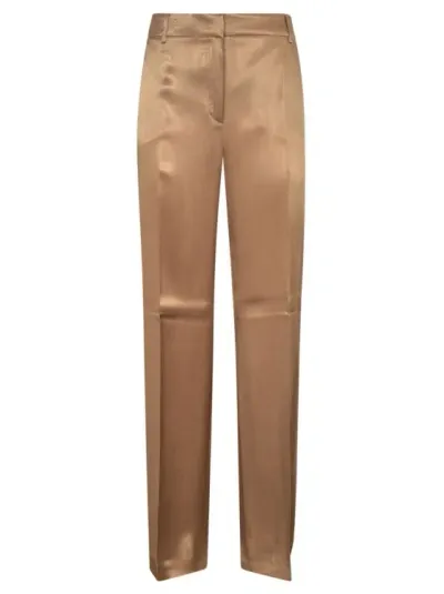 Alberta Ferretti Shiny Straight Leg Trousers In Brown