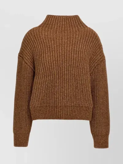 Alberta Ferretti High Neck Sweater In Brown