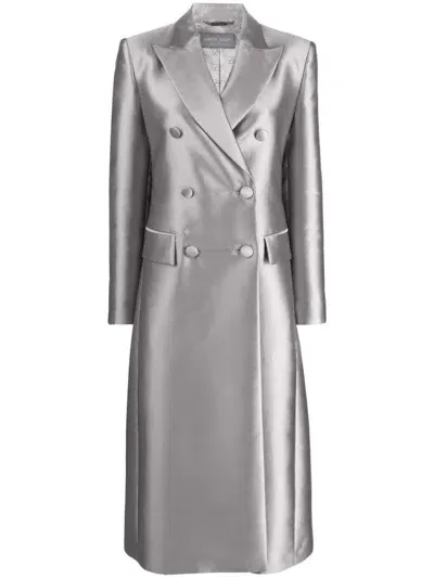 Alberta Ferretti Double-breasted Mikado Coat In Grigio