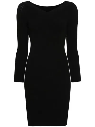 Alberta Ferretti Knitted V-neck Dress In Black