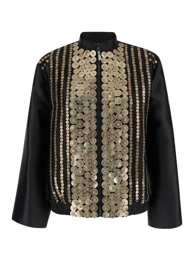 Alberta Ferretti Embnellished Satin Jacket In Black