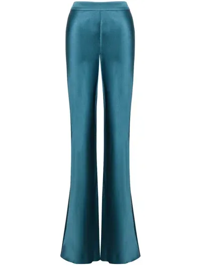 Alberta Ferretti Flared Satin Trousers In Blau