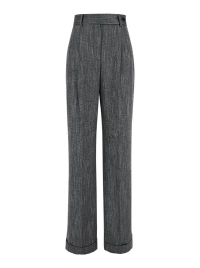 Alberta Ferretti Grey High Waisted Straight Pants In Viscose Woman