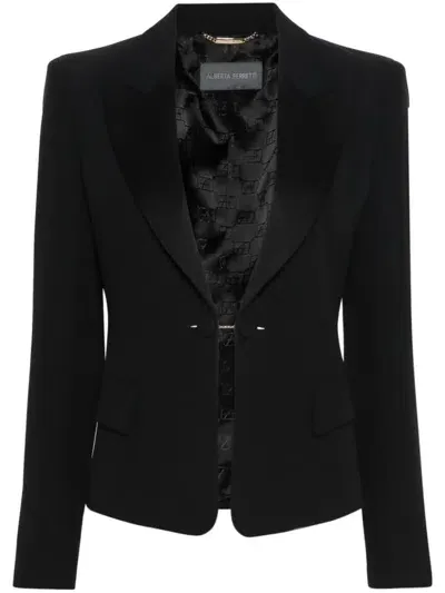 Alberta Ferretti Wide-peak-lapels Crepe Blazer In Black