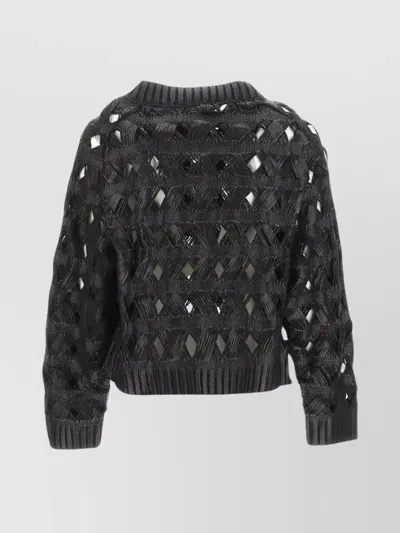 Alberta Ferretti Open-knit Crew-neck Jumper In Black