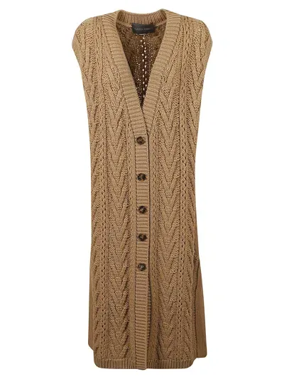 Alberta Ferretti Knitted Sleeveless Coat In Beige